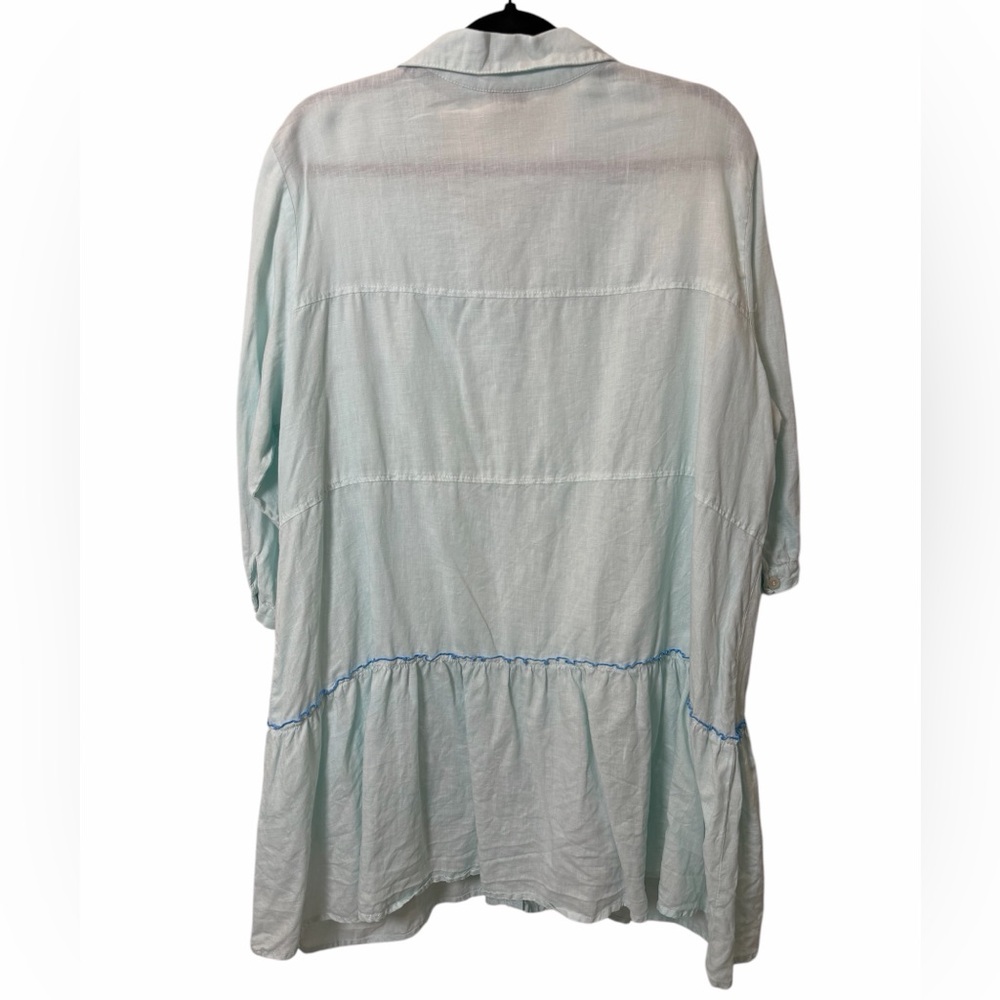 LA BLEND Bali Vintage 100% Linen Light Blue Ruffle Tunic Dress XL Coastal Boho - Picture 3 of 14